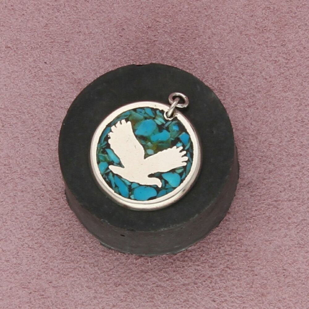 sterling silver vintage southwestern crushed turquoisee eagle quarter pendant